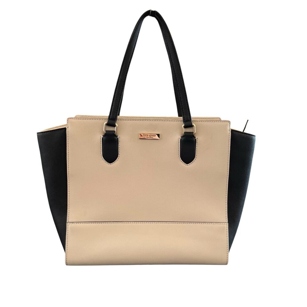 Kate Spade New York Cream & Black Colorblock Leather Tote Handbag